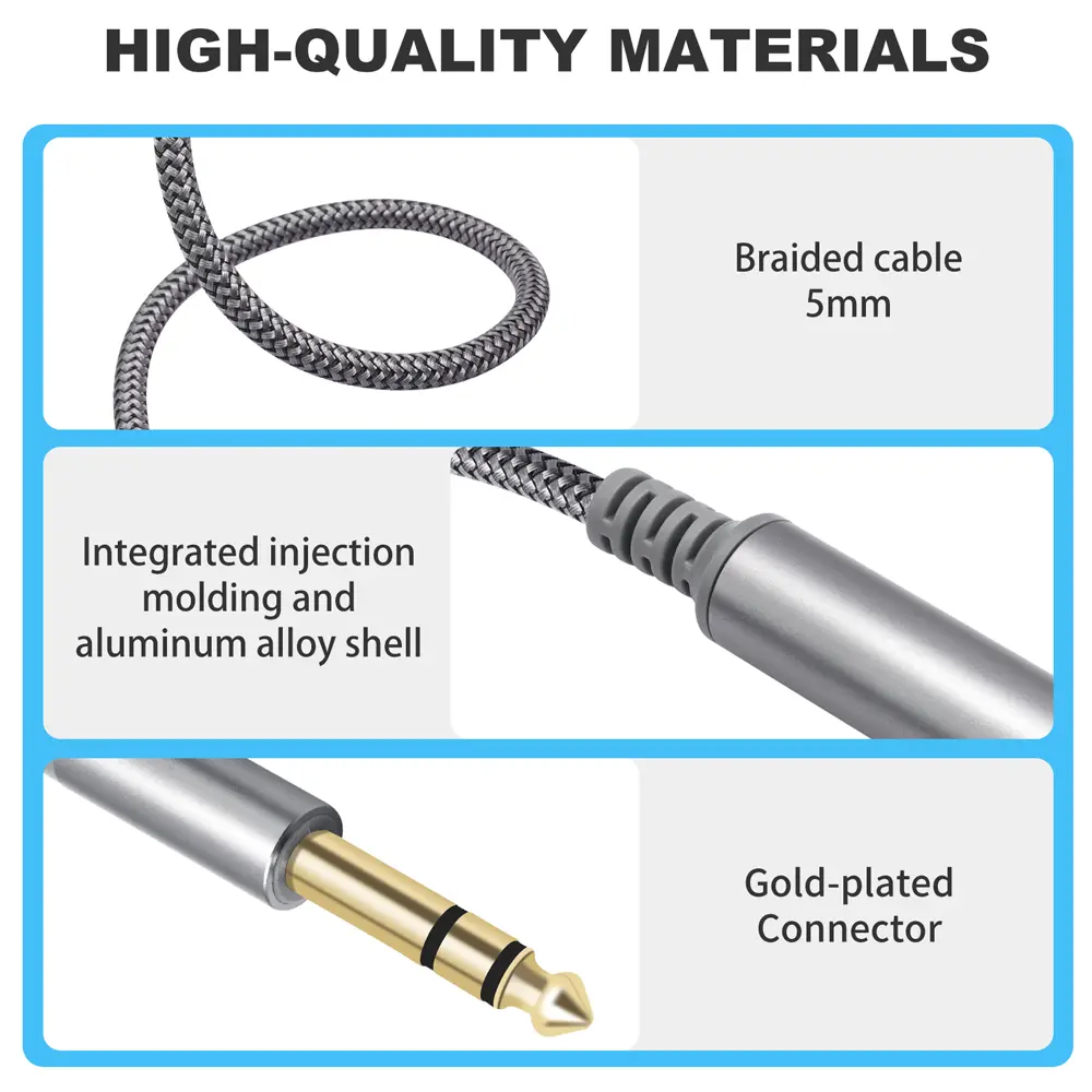 6.35mm Male to Female 1/4 inch Extension Cable TRS Stereo Headphone Guitar Extension Cord Braided Cable