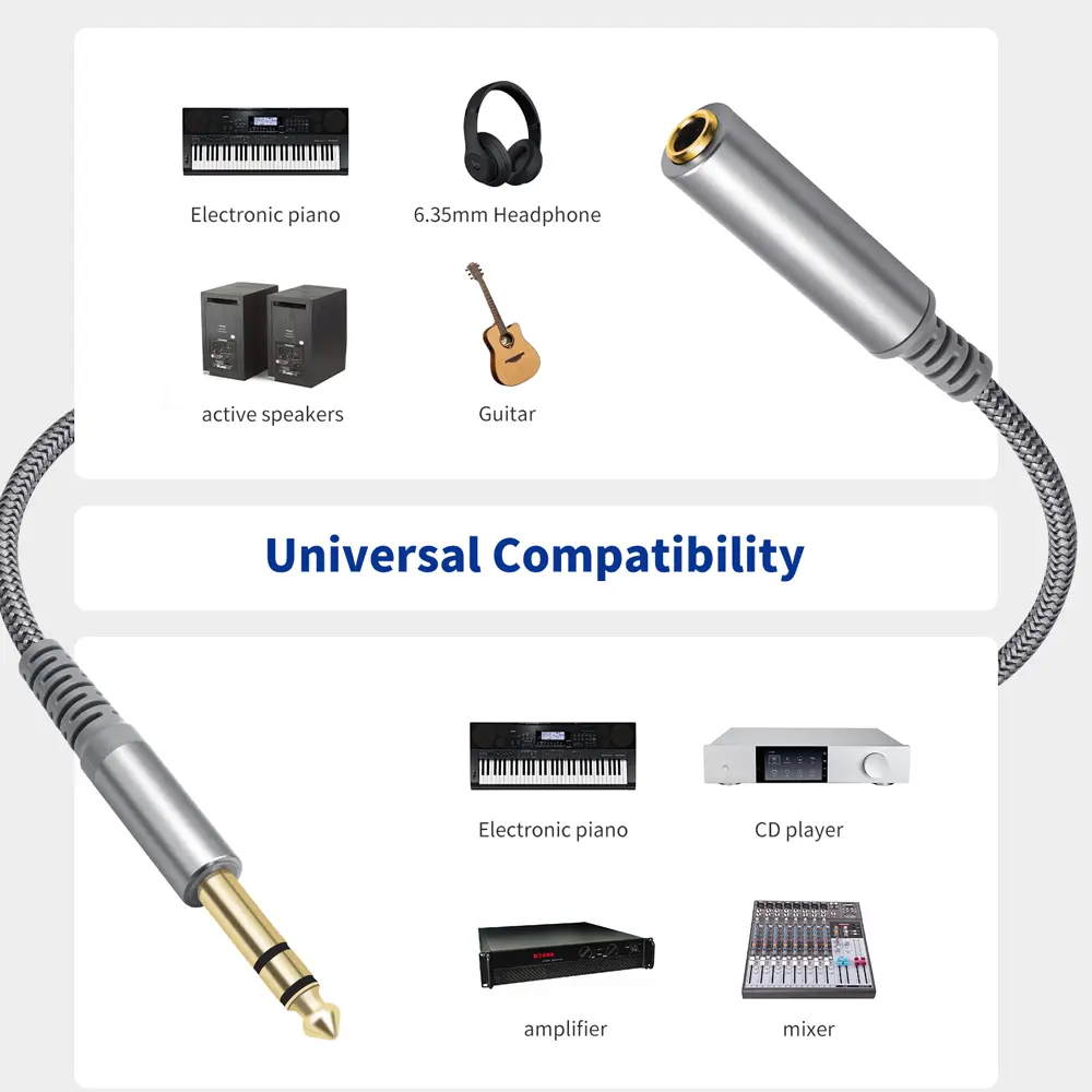 6.35mm Male to Female 1/4 inch Extension Cable TRS Stereo Headphone Guitar Extension Cord Braided Cable