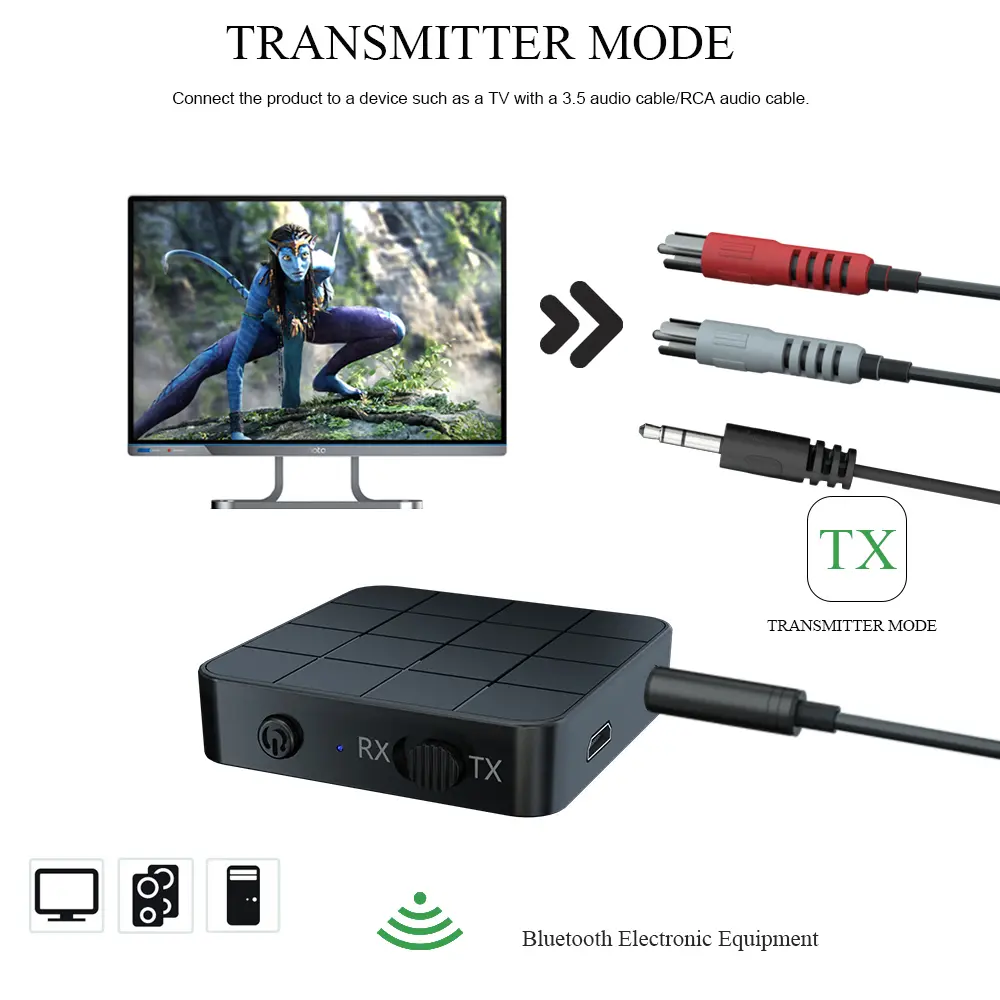 2 IN 1 Wireless Bluetooth Transmitter Receiver 3.5mm Wireless Audio Adapter Stereo Audio Bluetooth Dongle For Car TV Speaker