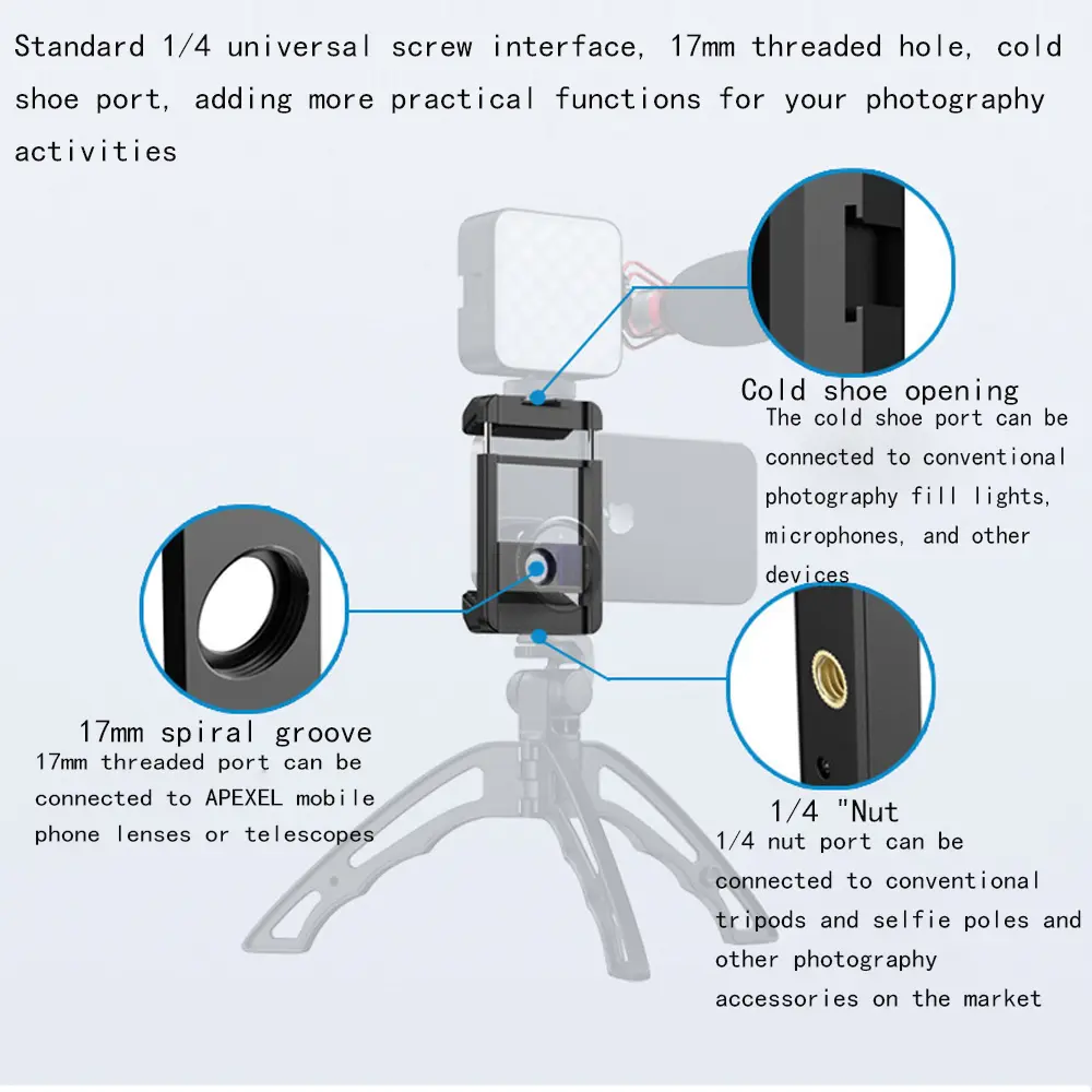 Universal 66-95mm Clip Extendable Clamp Lens Used For Live Photography For Smartphones Clamp Holder
