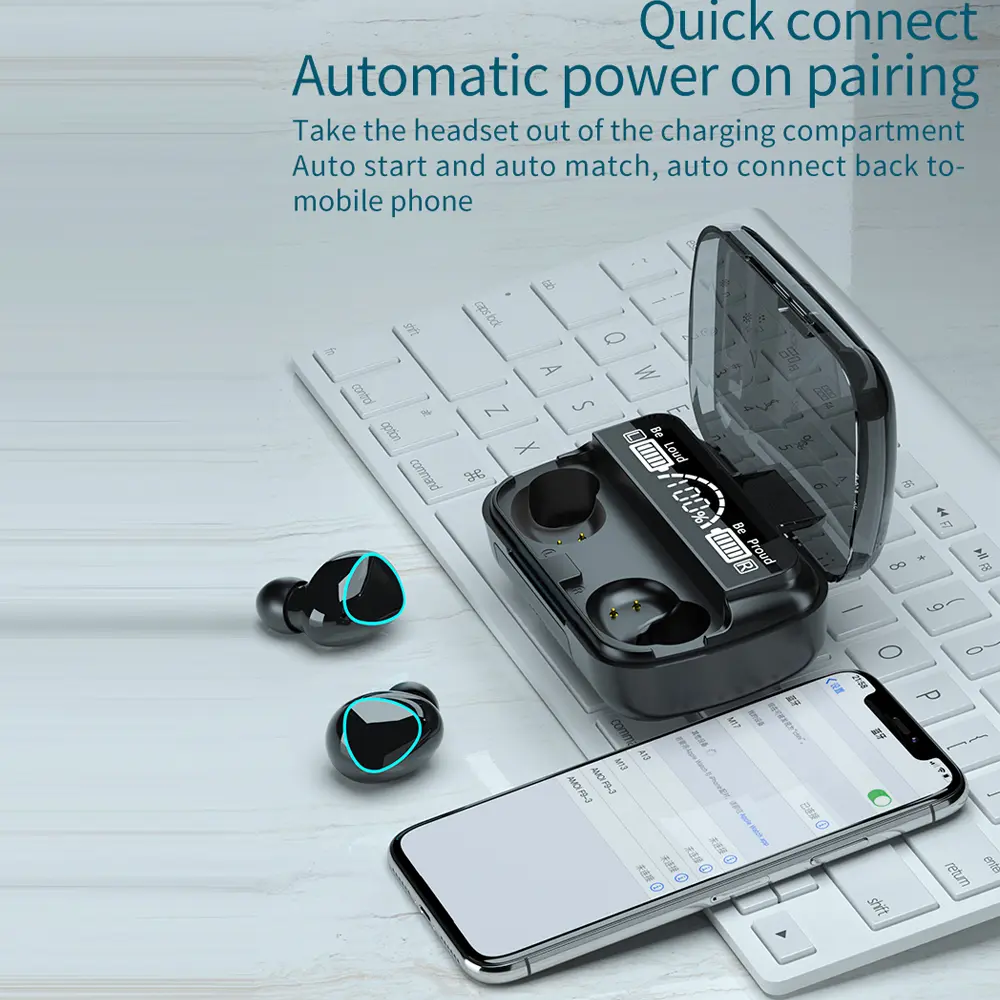 M10 TWS Wireless Headphones Bluetooth 5.1 Earphone Large Charging Box 9D Stereo Sports Waterproof Earbuds Headsets  with Mic