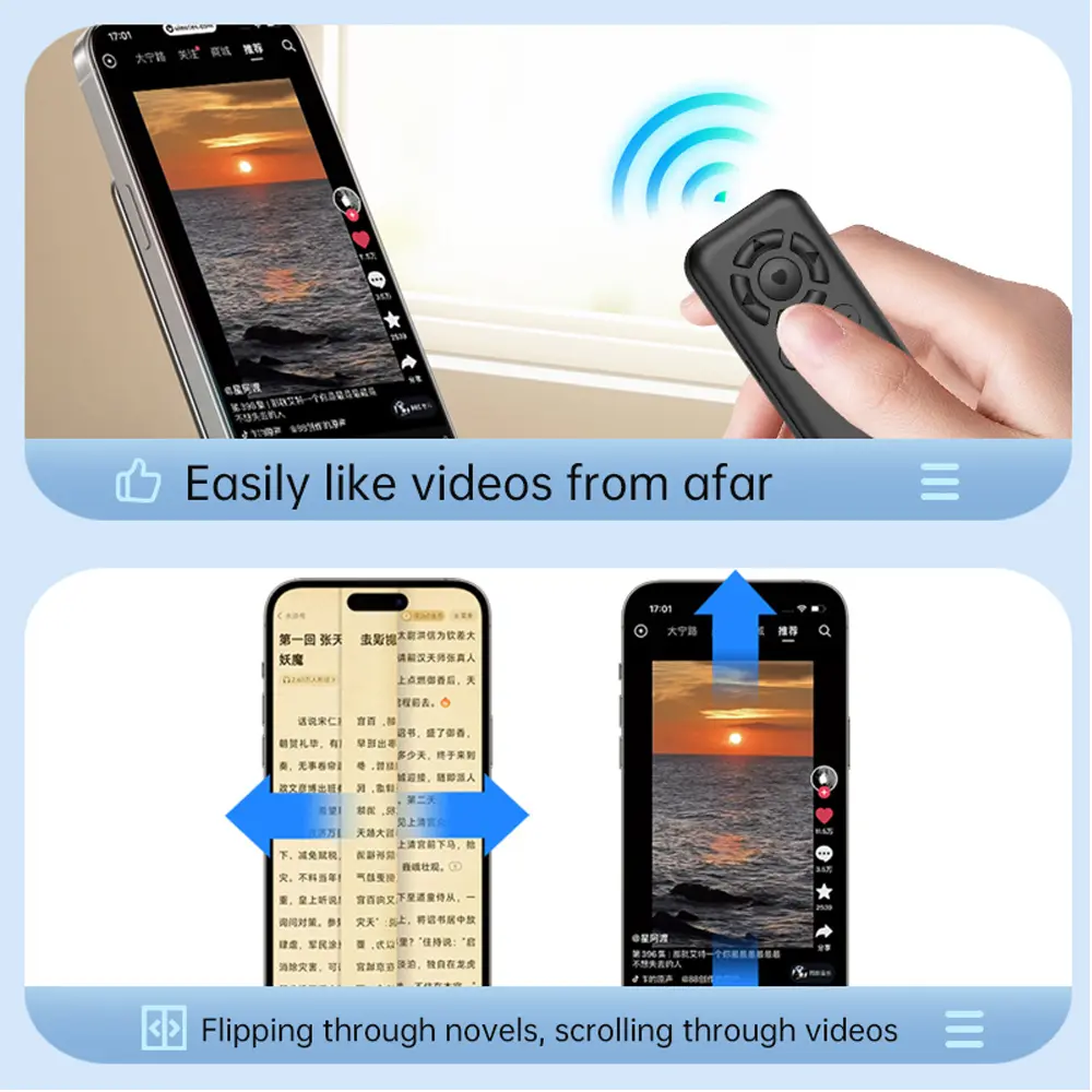 Mobile Phone Page Turner Bluetooth Remote Control E-book Page Turner for TIK Tok for iPhone Xiaomi Samsung Mobile Phone