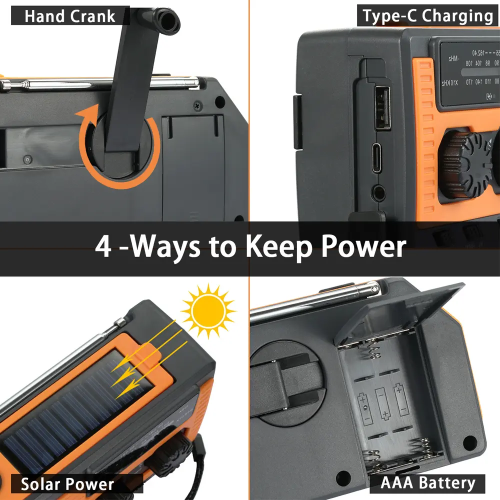 New Emergency Solar Power Radio Hand Crank Charging AM/FM/NOAA Weather Radio Led Reading Flashlight Bank Phone Charger 5000mAh