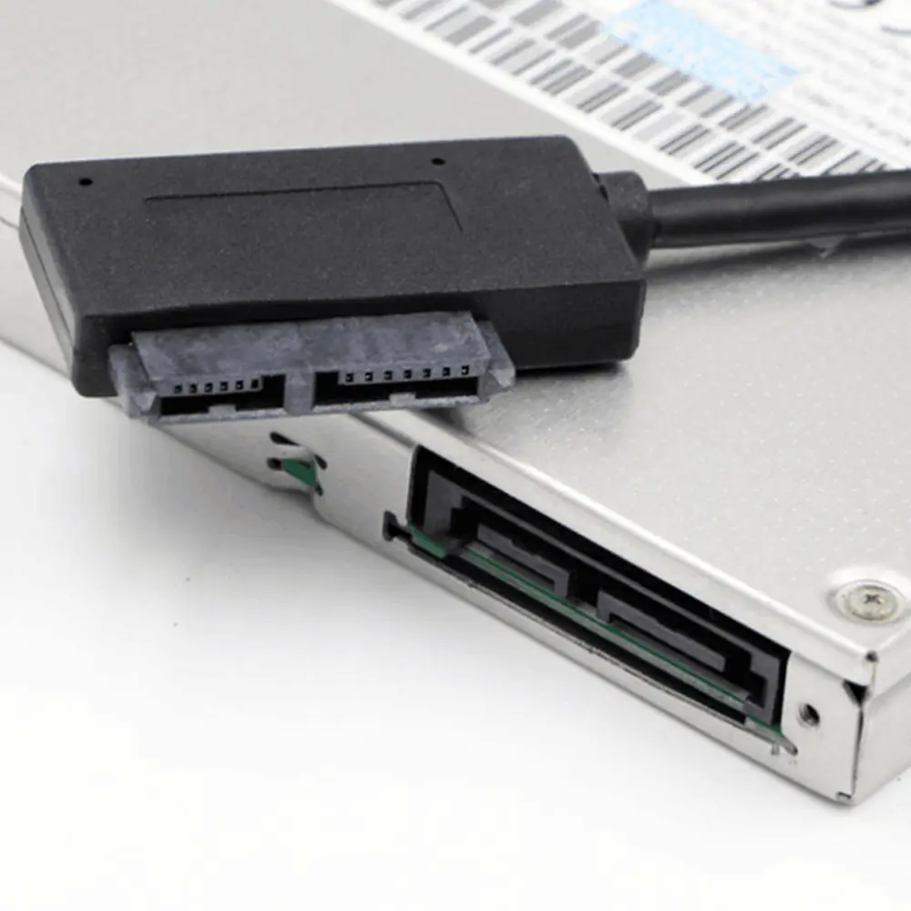 USB 2.0 To SATA 6+7 13Pin Adapter Slim Cable With External USB2.0 Power Supply For Laptop  Drive Converter