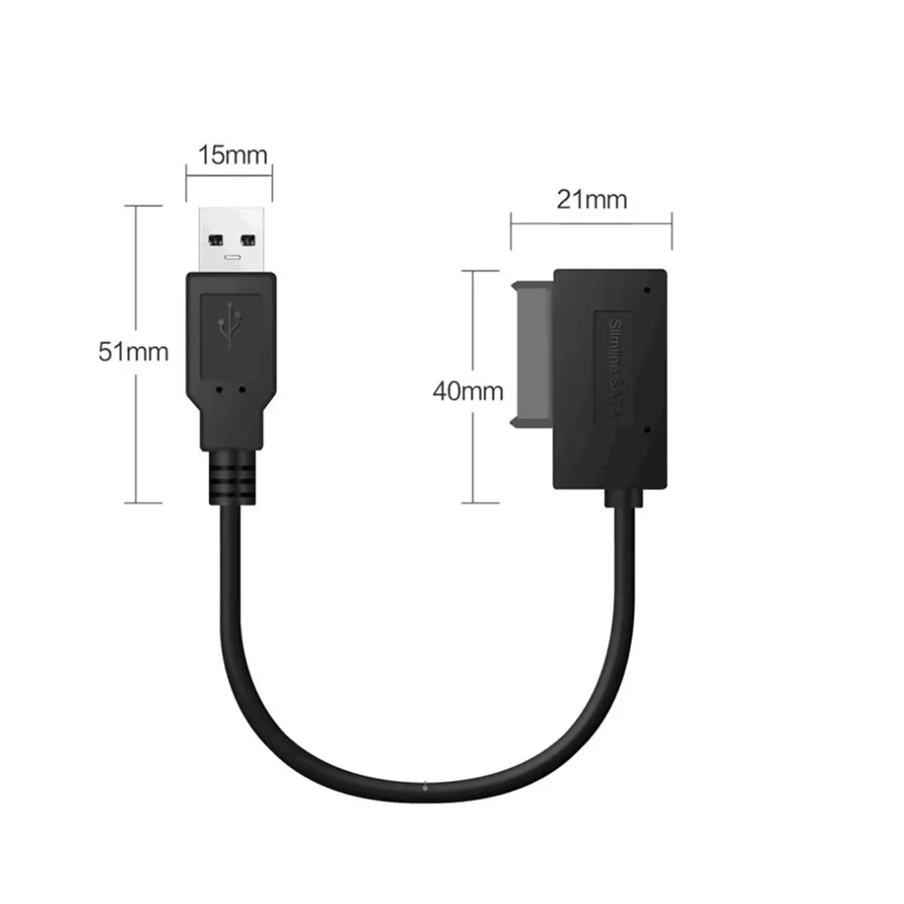 USB 2.0 To SATA 6+7 13Pin Adapter Slim Cable With External USB2.0 Power Supply For Laptop  Drive Converter