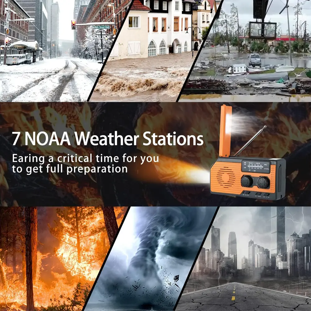 New Emergency Solar Power Radio Hand Crank Charging AM/FM/NOAA Weather Radio Led Reading Flashlight Bank Phone Charger 5000mAh