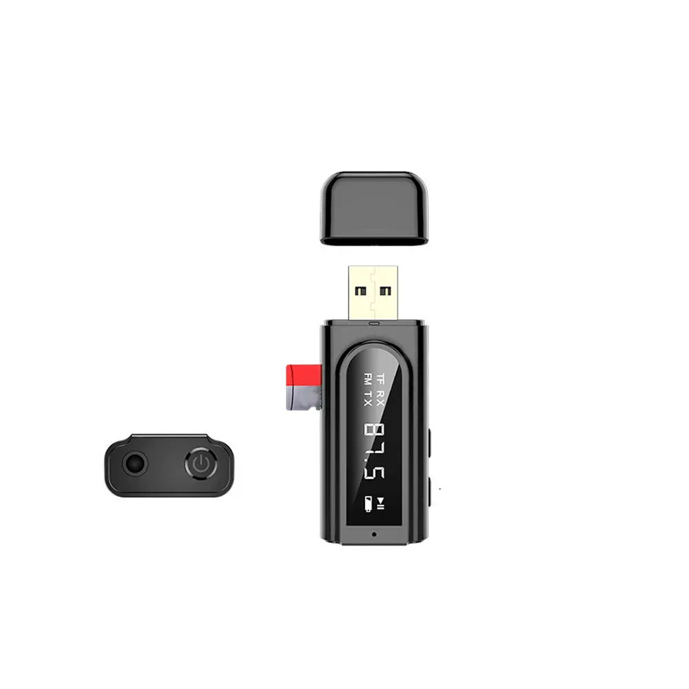 USB Bluetooth 5.0 Receiver Transmitter TF Card Reader 3.5mm Aux Wireless Audio Adapter USB Dongle For PC Headphone With Mic