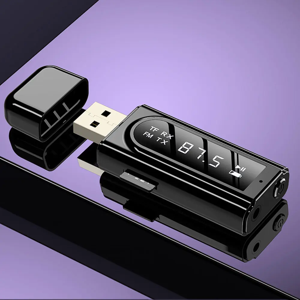 USB Bluetooth 5.0 Receiver Transmitter TF Card Reader 3.5mm Aux Wireless Audio Adapter USB Dongle For PC Headphone With Mic