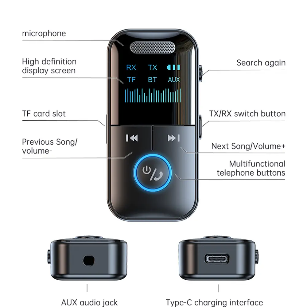 New Bluetooth 5.4 Audio Receiver Transmitter 3.5mm AUX Jack Wireless Adapter Mic for Car Speaker PC TV Headphone