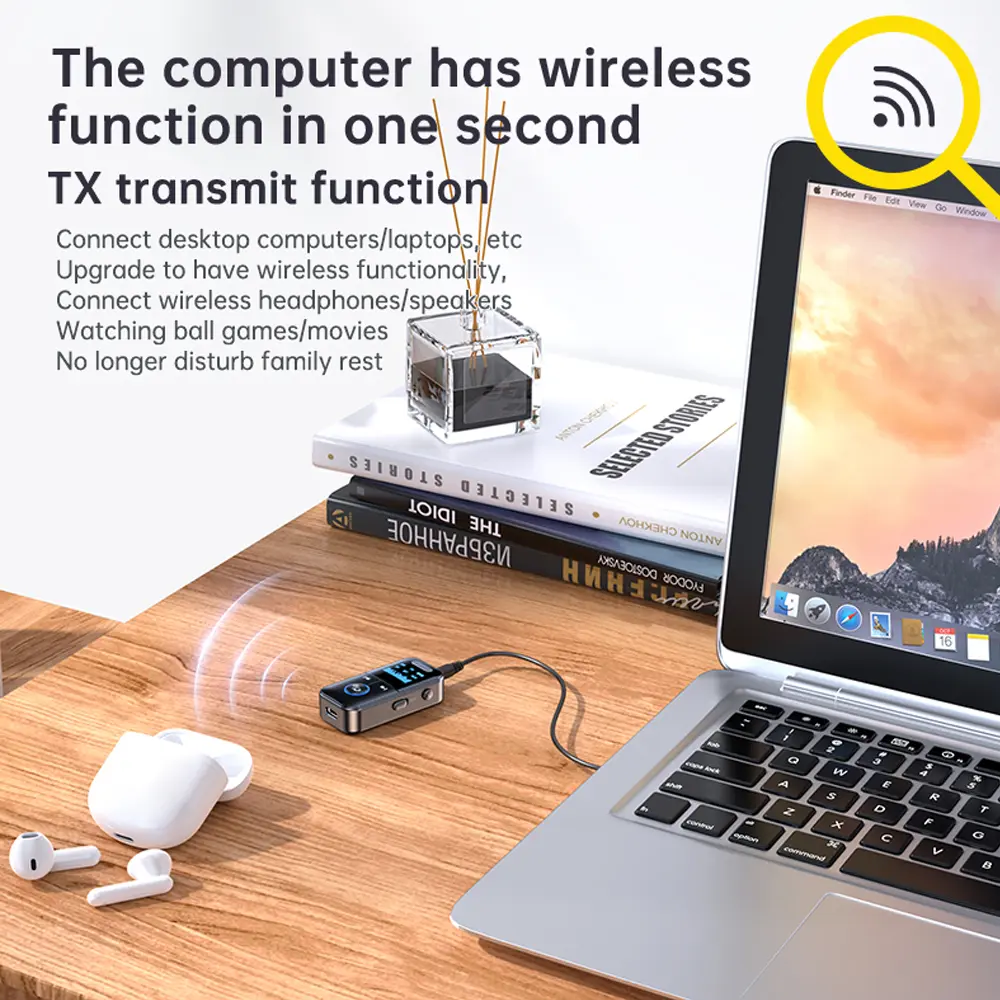 New Bluetooth 5.4 Audio Receiver Transmitter 3.5mm AUX Jack Wireless Adapter Mic for Car Speaker PC TV Headphone