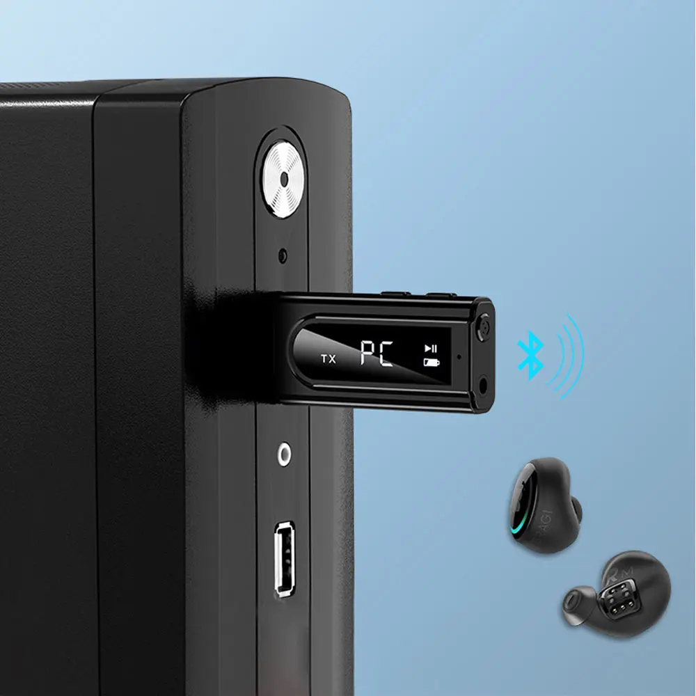 USB Bluetooth 5.0 Receiver Transmitter TF Card Reader 3.5mm Aux Wireless Audio Adapter USB Dongle For PC Headphone With Mic