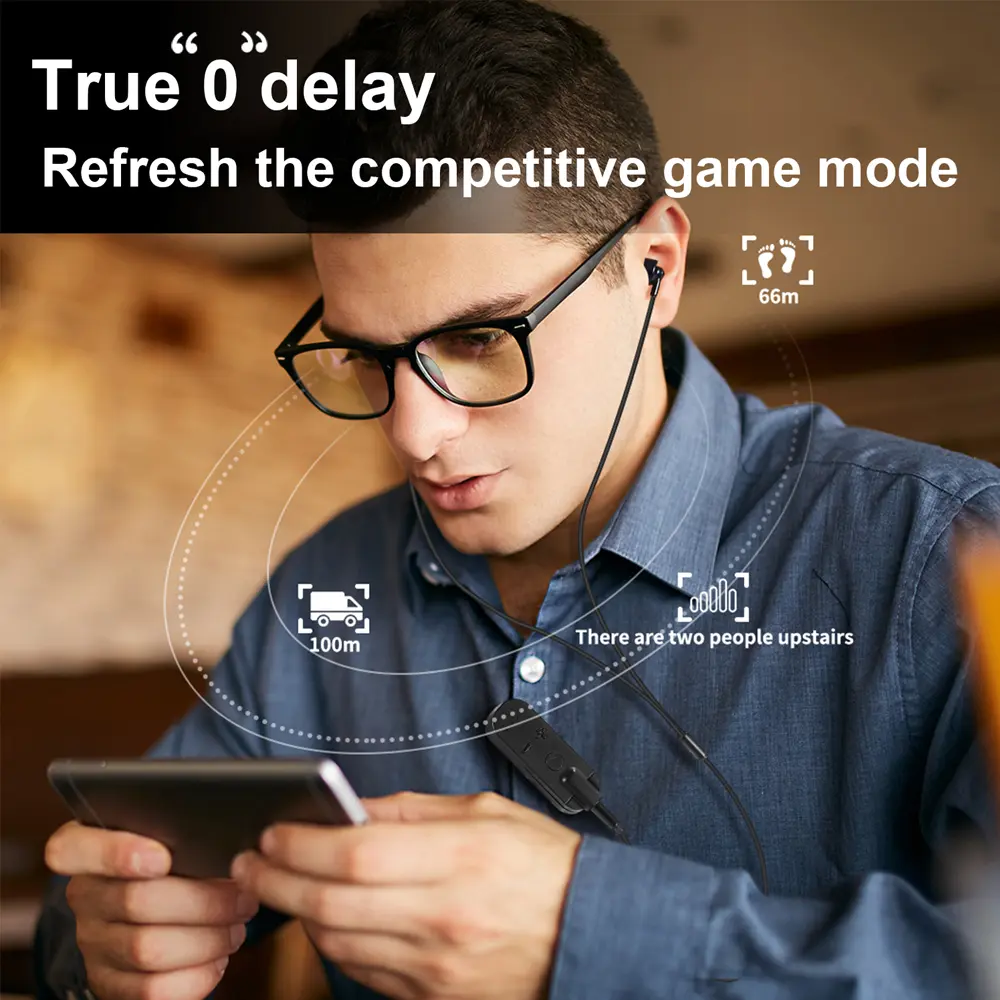 New Bluetooth 5.1 Earphone Wireless Audio Receiver Adapter ANC+ENC Noice Cancelling For Gaming/Music/Calling Stereo 3.5MM AUX