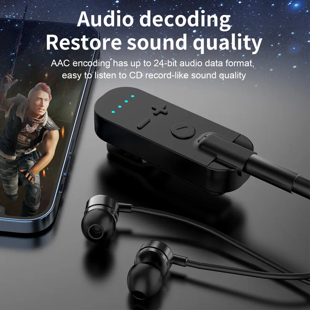 New Bluetooth 5.1 Earphone Wireless Audio Receiver Adapter ANC+ENC Noice Cancelling For Gaming/Music/Calling Stereo 3.5MM AUX