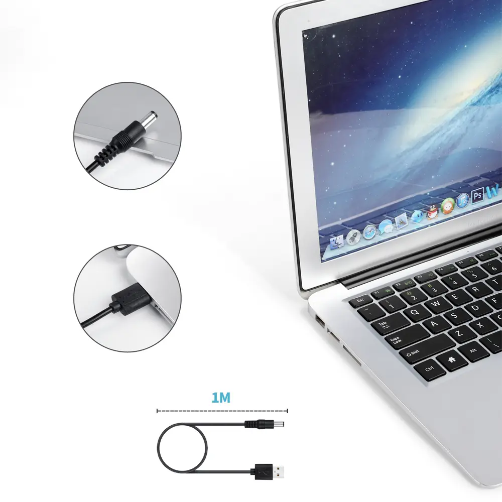 USB To 5.5*2.1 Charging Cable 8in1 DC Charging Power Cord Multifunctional DC Interchangeable Plug Male to Male Cable