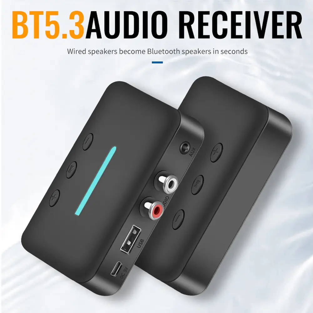 New Bluetooth 5.3 Audio Receiver Adapter Wireless Stereo Music 3.5mm AUX R/L RCA Support U-Disk Playback For Desktop Speaker