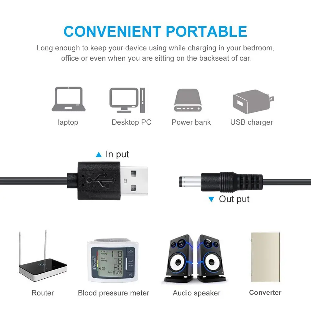 USB To 5.5*2.1 Charging Cable 8in1 DC Charging Power Cord Multifunctional DC Interchangeable Plug Male to Male Cable