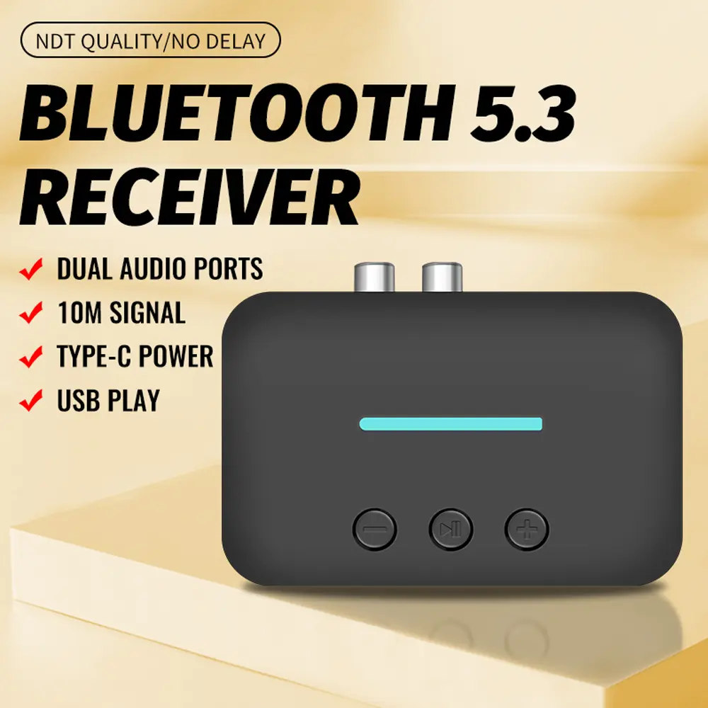 New Bluetooth 5.3 Audio Receiver Adapter Wireless Stereo Music 3.5mm AUX R/L RCA Support U-Disk Playback For Desktop Speaker