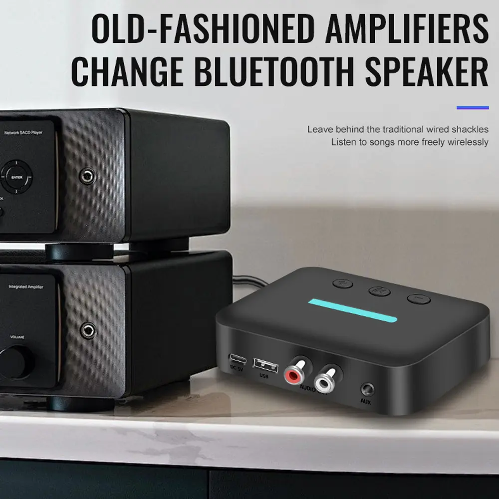 New Bluetooth 5.3 Audio Receiver Adapter Wireless Stereo Music 3.5mm AUX R/L RCA Support U-Disk Playback For Desktop Speaker