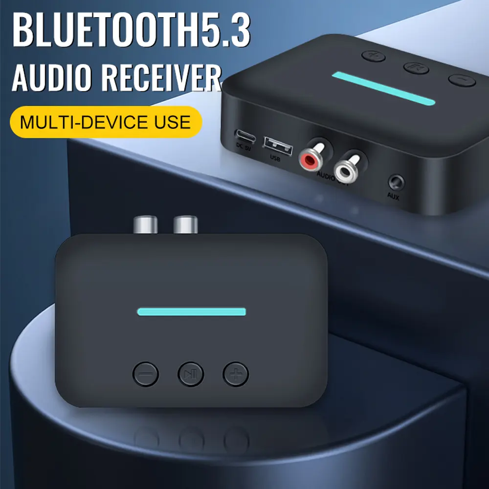 New Bluetooth 5.3 Audio Receiver Adapter Wireless Stereo Music 3.5mm AUX R/L RCA Support U-Disk Playback For Desktop Speaker