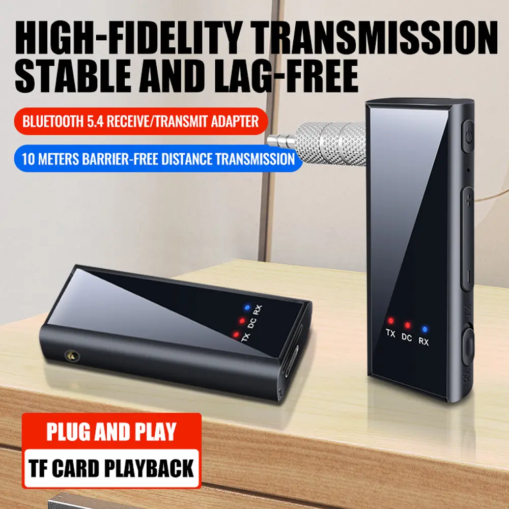 2 in 1 Bluetooth 5.4 Audio Receiver Transmitter 3.5MM AUX TF Card Stereo Music Wireless Adapter With Mic For Car TV PC