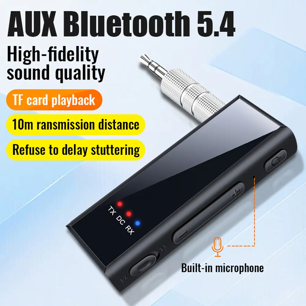 2 in 1 Bluetooth 5.4 Audio Receiver Transmitter 3.5MM AUX TF Card Stereo Music Wireless Adapter With Mic For Car TV PC