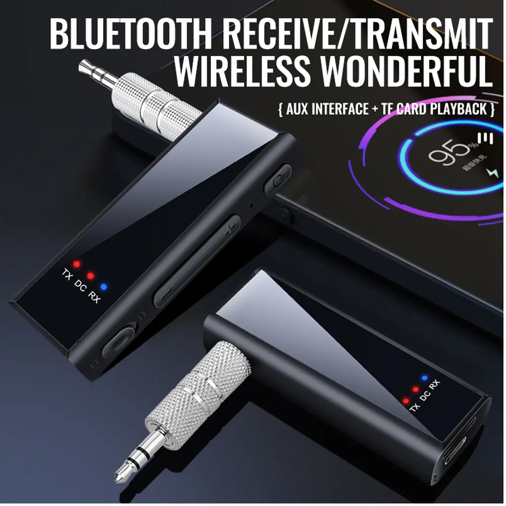 2 in 1 Bluetooth 5.4 Audio Receiver Transmitter 3.5MM AUX TF Card Stereo Music Wireless Adapter With Mic For Car TV PC