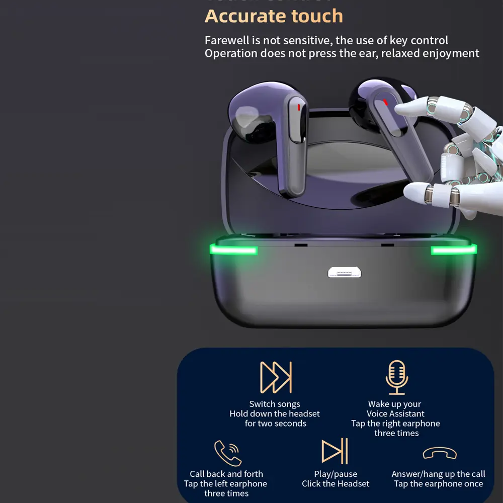 M80 Bluetooth Earphones 5.3 TWS Wireless Headphones with LED Display Stereo Headset Touch Control Earbuds Noise Reduction