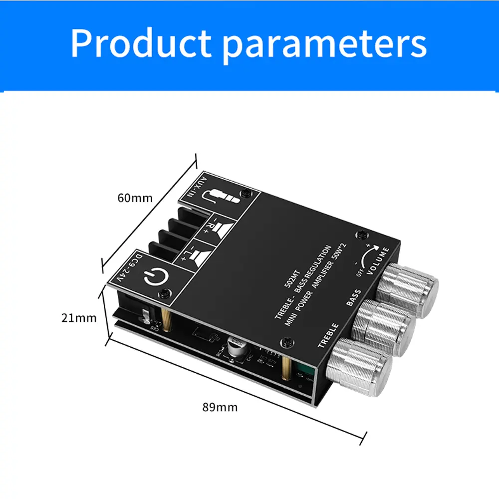 New ZK-502MT MINI Bluetooth 5.0 DC 9-24V Wireless Audio Digital Power amplifier Stereo Board 50Wx2 Bluetooth Amplificador