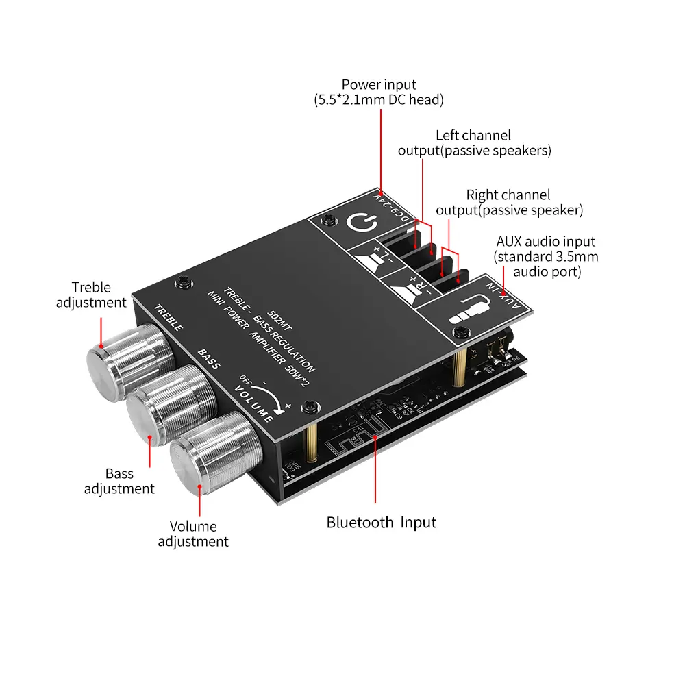 New ZK-502MT MINI Bluetooth 5.0 DC 9-24V Wireless Audio Digital Power amplifier Stereo Board 50Wx2 Bluetooth Amplificador
