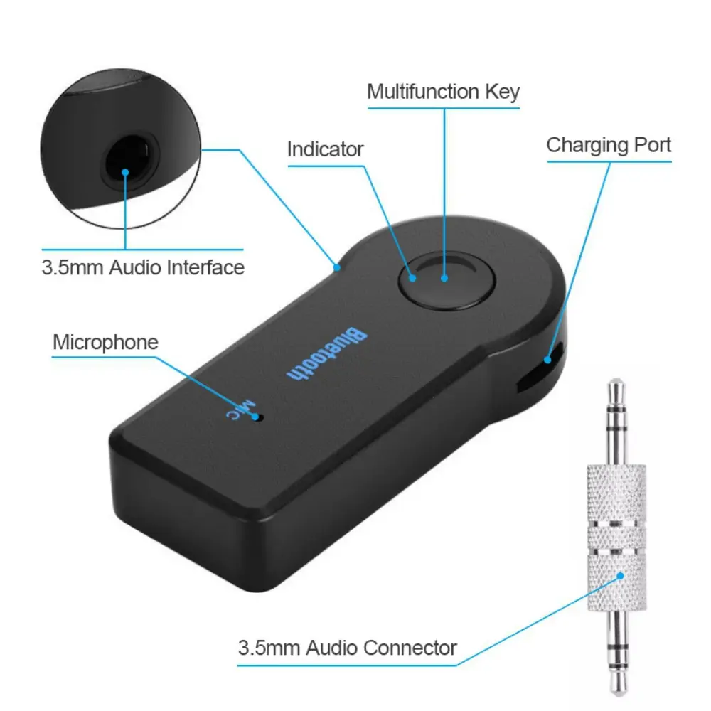 2 in 1 Wireless Bluetooth 5.0 Receiver 3.5mm Jack For Car Speaker Music Audio Aux A2DP Headphone Music Reciever