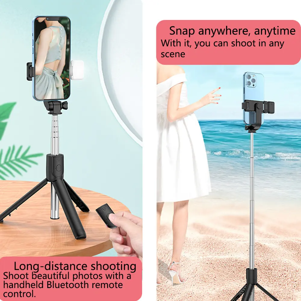 3 In 1 Selfie Stick Bluetooth Remote Tripod with Fill Light Foldable Bracket for Cell Smartphones for Tiktok Video Live Holder