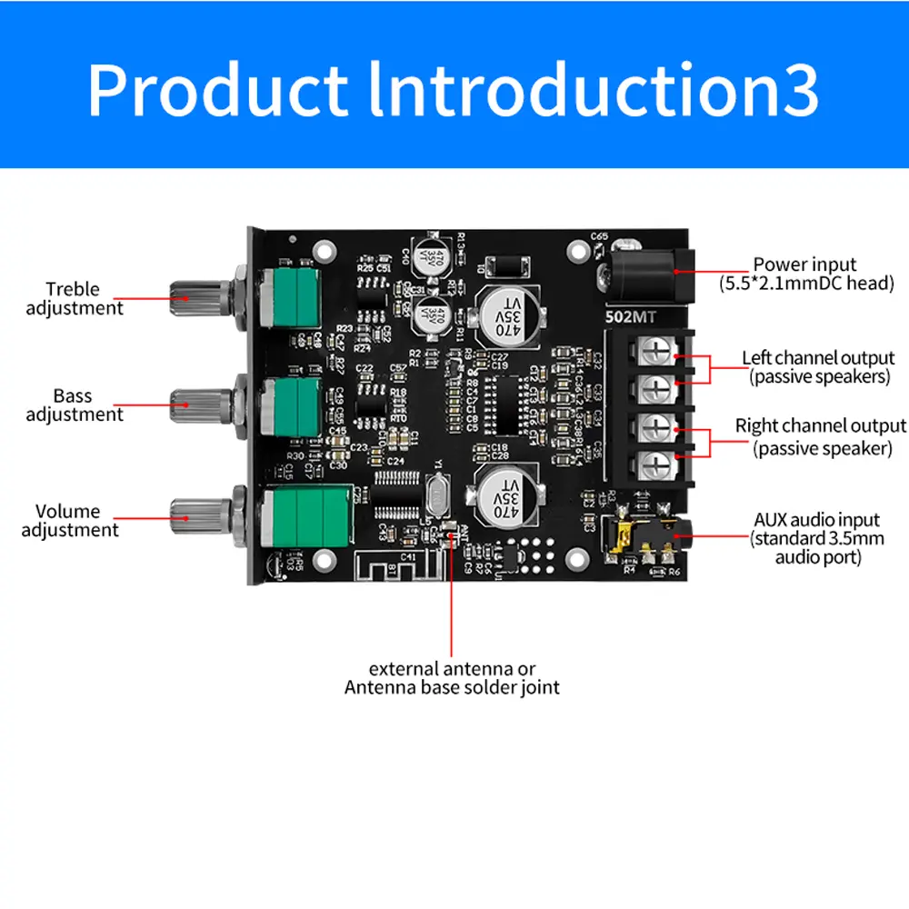 New ZK-502MT MINI Bluetooth 5.0 DC 9-24V Wireless Audio Digital Power amplifier Stereo Board 50Wx2 Bluetooth Amplificador