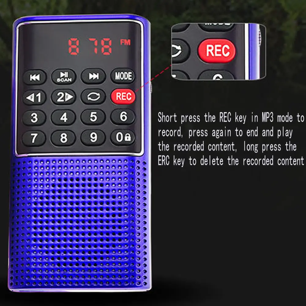 Pocket FM Radio Walkman Radios with Recorder Handheld MP3 Rechargeable Battery For Walkman Go Hiking Support TF Card