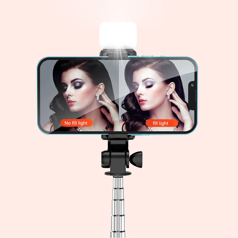 3 In 1 Selfie Stick Bluetooth Remote Tripod with Fill Light Foldable Bracket for Cell Smartphones for Tiktok Video Live Holder