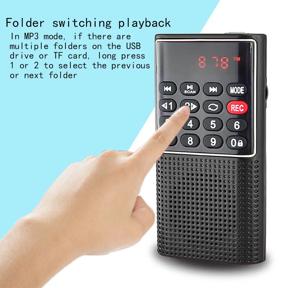 Pocket FM Radio Walkman Radios with Recorder Handheld MP3 Rechargeable Battery For Walkman Go Hiking Support TF Card