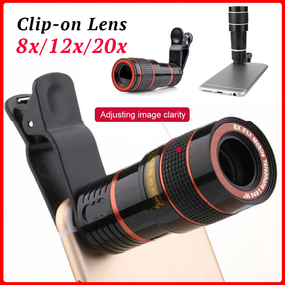 Universal 20X Optical Zoom Camera External Telescope Lens with Clip for Mobile Phone for Watch Football Scenery Game