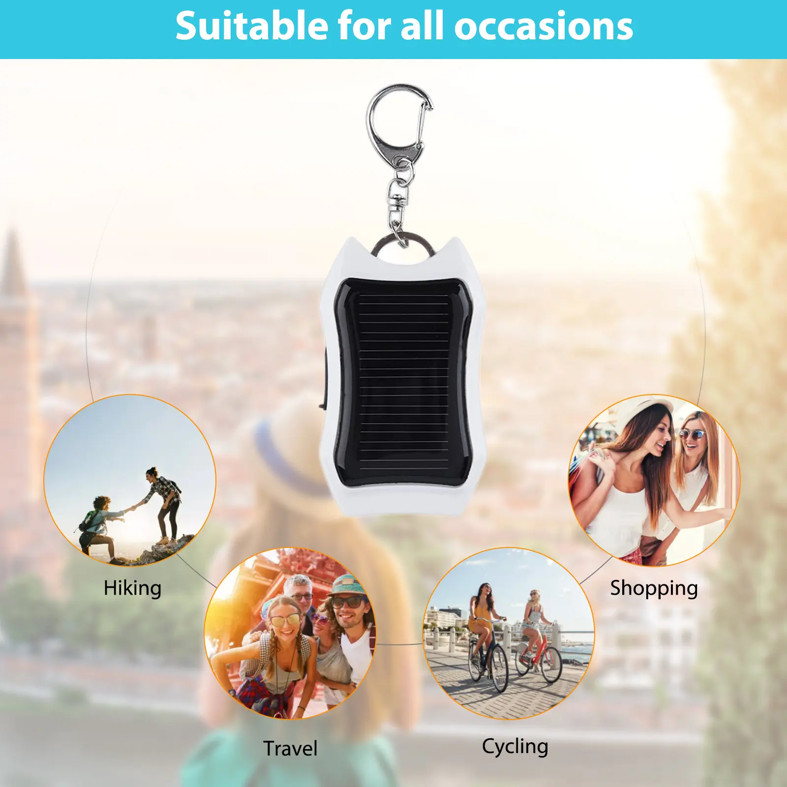 Keychain Fast Charging Power Supply Universal Solar 950mAH Portable Charger with 3 LED Light Charging Equipment for Most Device
