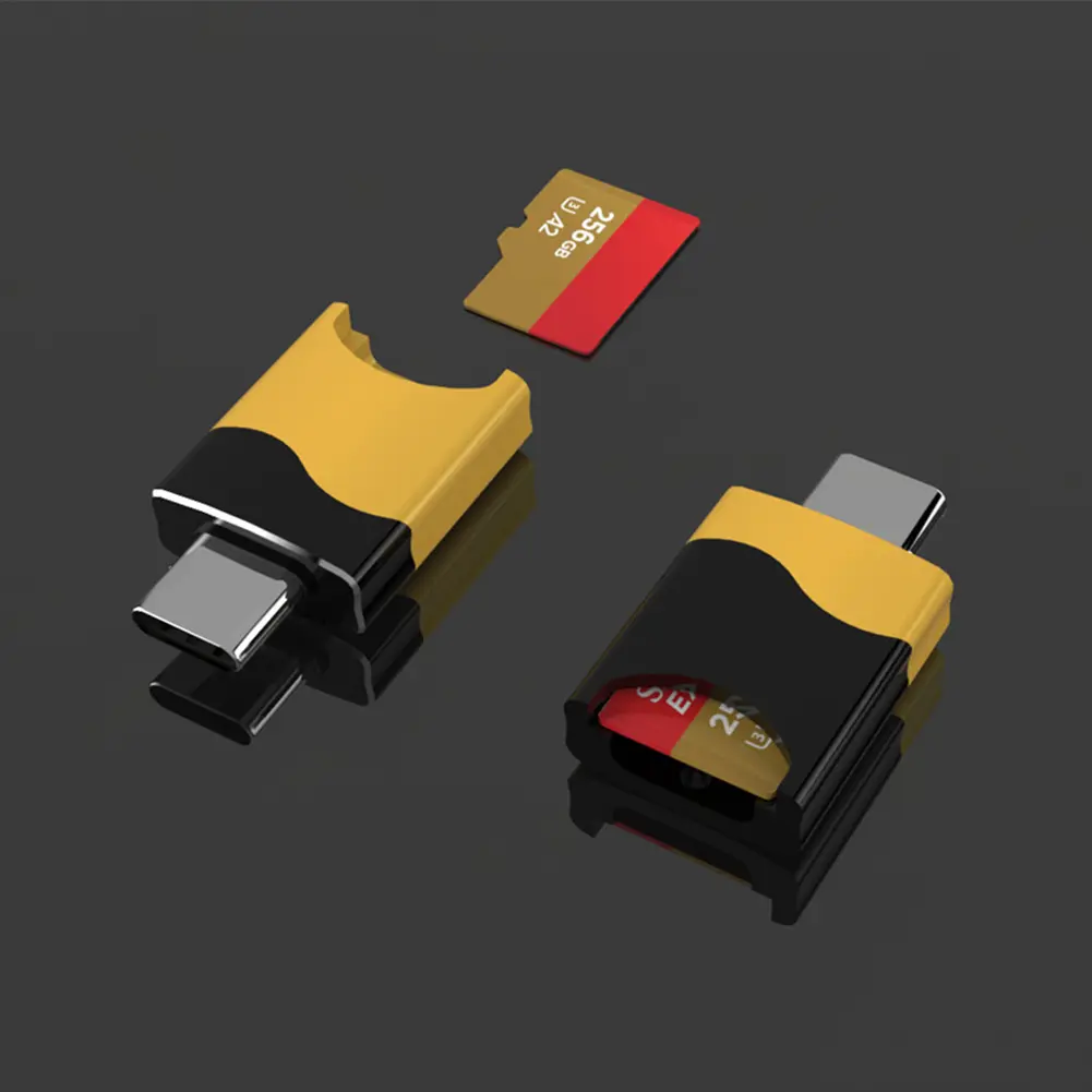 Mini Type-C Card Reader Aluminum Alloy Mobile OTG Card Reader Hidden Card Slot Plug and Play Flash Drive for Macbook Smartphone