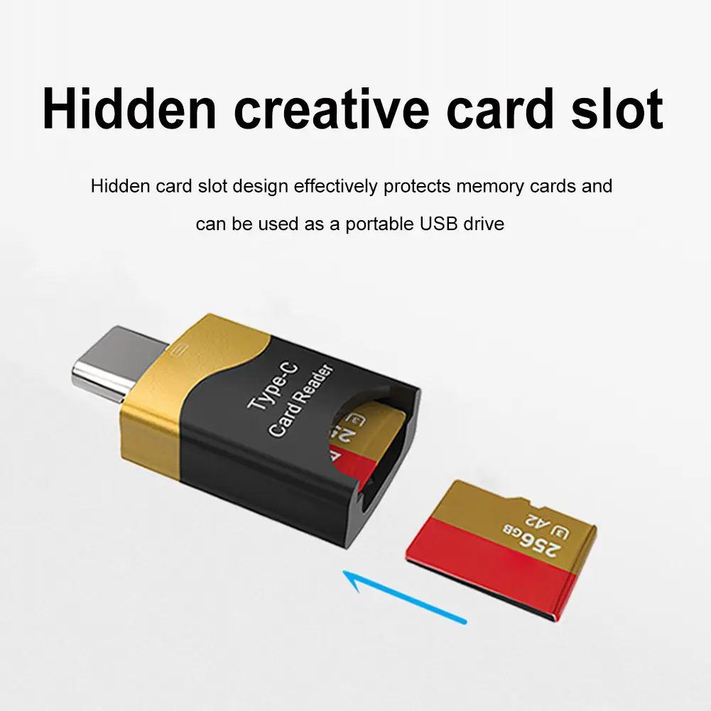 Mini Type-C Card Reader Aluminum Alloy Mobile OTG Card Reader Hidden Card Slot Plug and Play Flash Drive for Macbook Smartphone