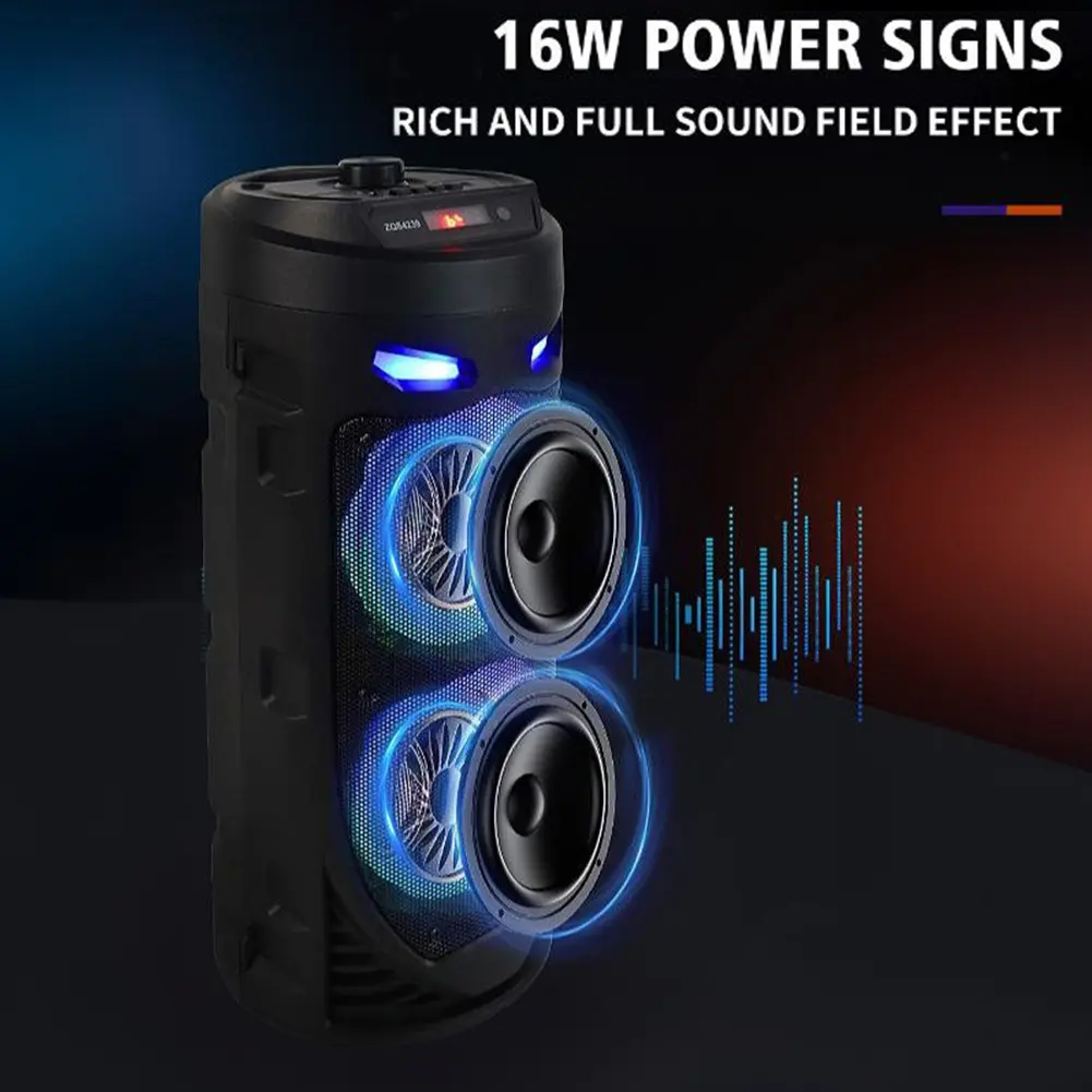 Bluetooth-Compatible Speaker Loud Boombox with Double Subwoofer Deep Bass Lights Outdoor Speaker Support USB/TF/AUX/FM/BT/MIC