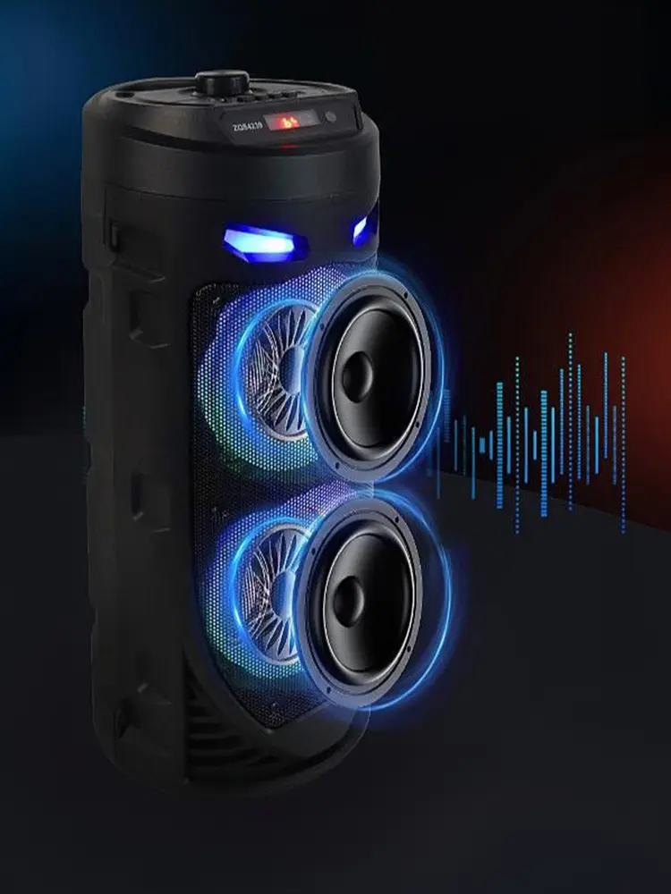 Bluetooth-Compatible Speaker Loud Boombox with Double Subwoofer Deep Bass Lights Outdoor Speaker Support USB/TF/AUX/FM/BT/MIC