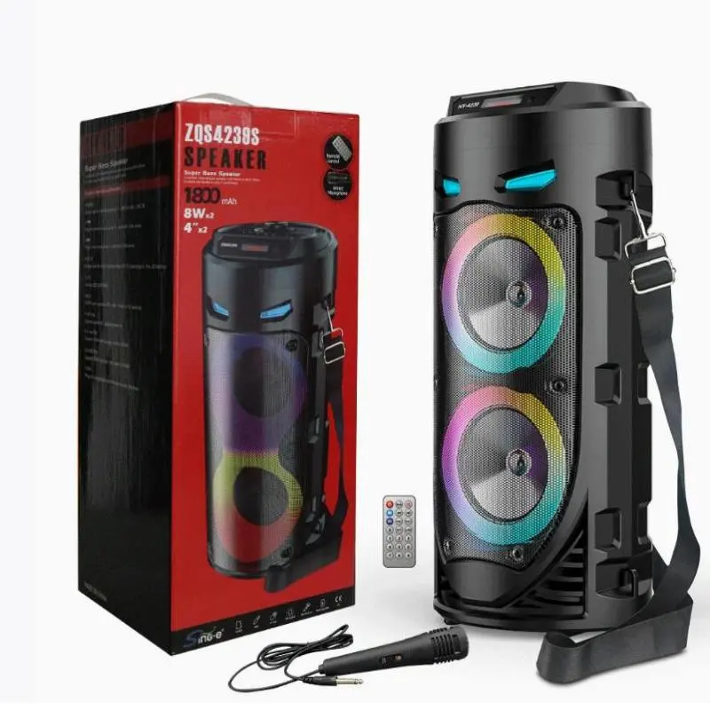 Bluetooth-Compatible Speaker Loud Boombox with Double Subwoofer Deep Bass Lights Outdoor Speaker Support USB/TF/AUX/FM/BT/MIC