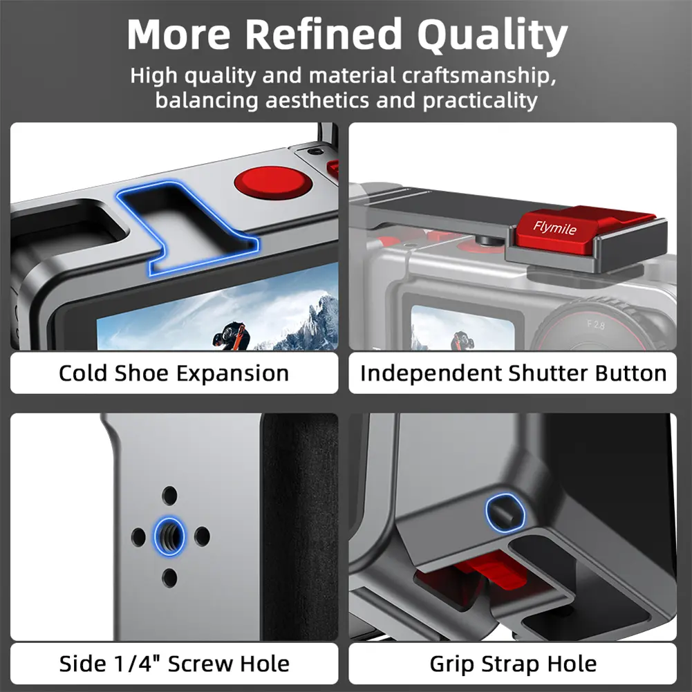 Aluminium Alloy Metal Frame Protective Frame Housing Cold Shoe Expansion Aluminium Case Metal Cage for DJI Action 5 Pro/4/3