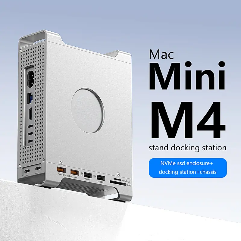 Docking Station with M.2 NVMe SSD Enclosure USB Hub with USB 3.2 10Gbps USB 2.0 SD/TF Slots for Mac Mini M4