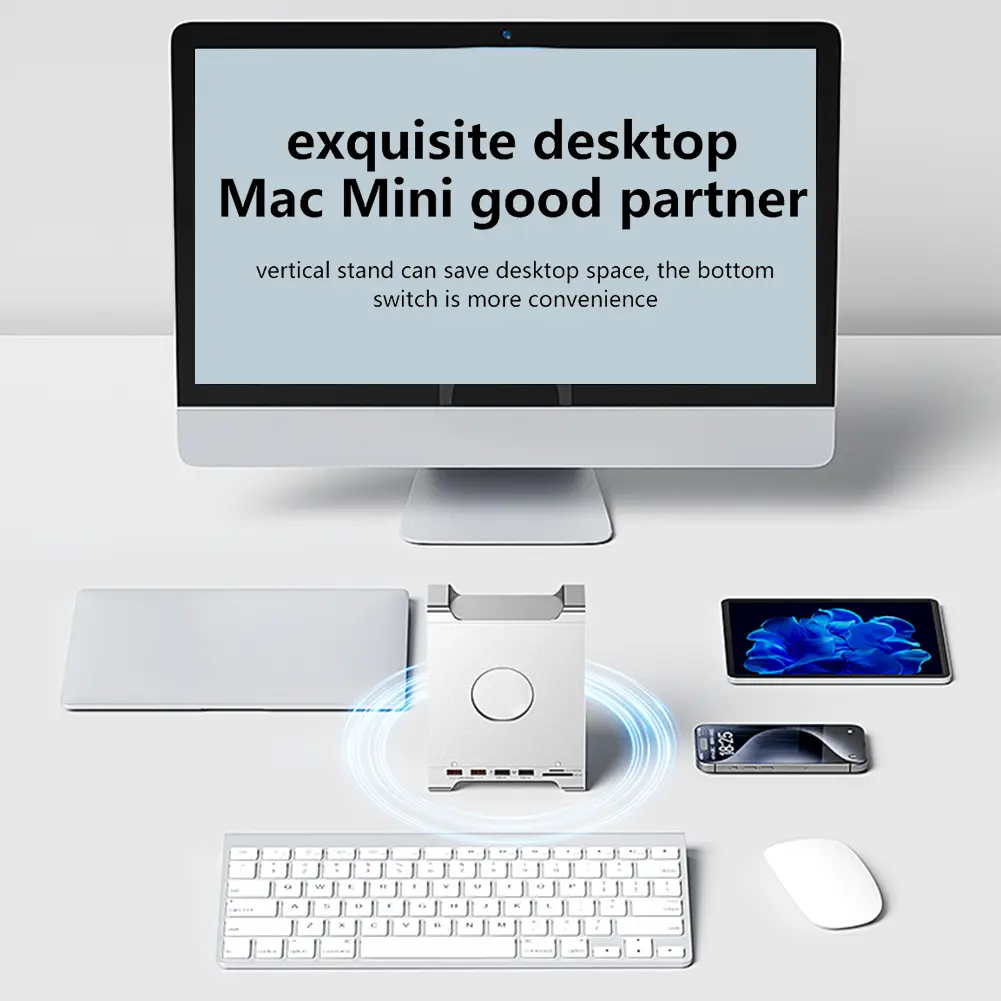 Docking Station with M.2 NVMe SSD Enclosure USB Hub with USB 3.2 10Gbps USB 2.0 SD/TF Slots for Mac Mini M4