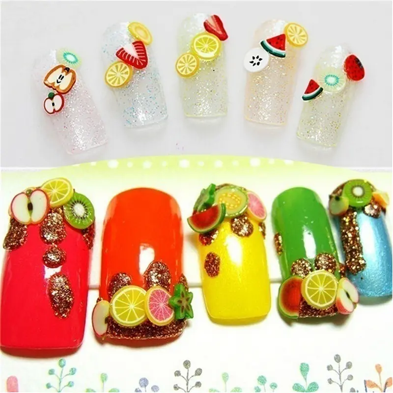 1000pcs/bag Nail Art 3d Fruit Mix Designs Tiny  Slices Polymer Clay DIY Beauty Nail Stickers Decorations