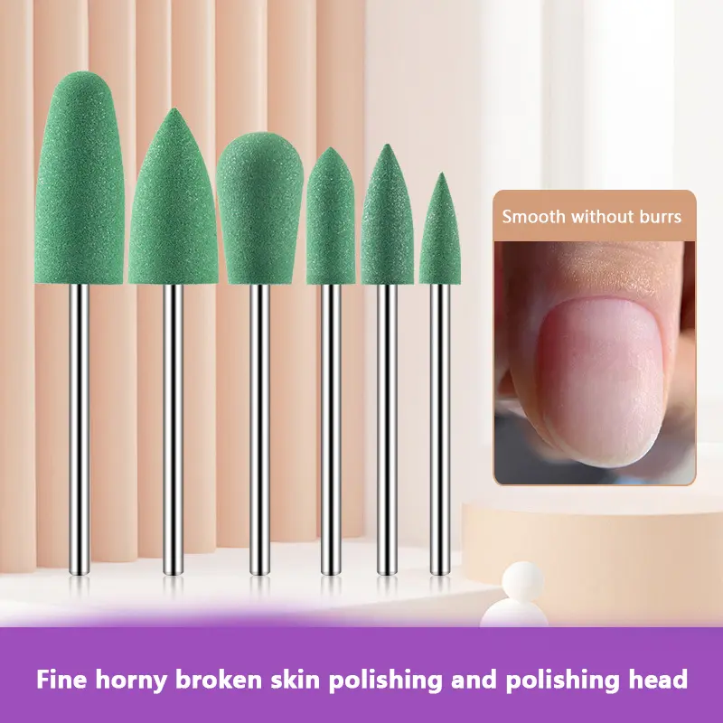 6Pcs/set Cuspidal Head Rubber&Silicon Carbide Nail Buffer Electric Manicure Machine Nail Drill Nail Bit Accessories Tools
