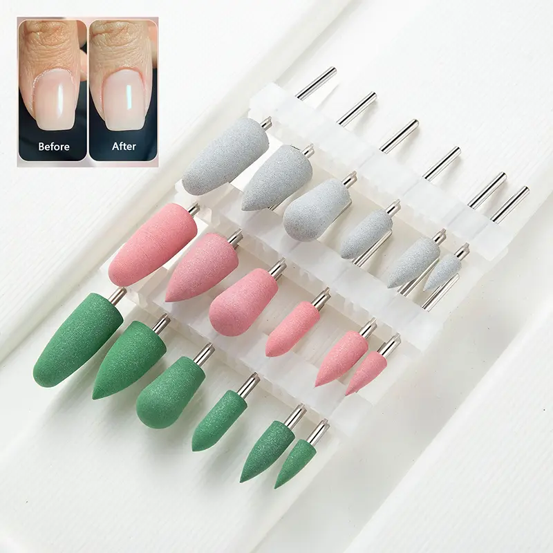 6Pcs/set Cuspidal Head Rubber&Silicon Carbide Nail Buffer Electric Manicure Machine Nail Drill Nail Bit Accessories Tools