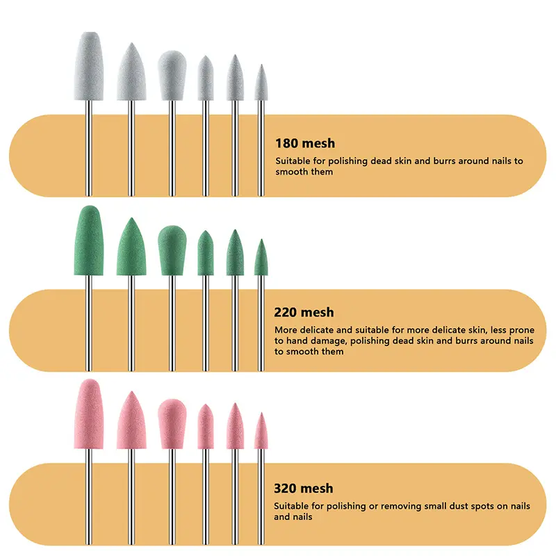 6Pcs/set Cuspidal Head Rubber&Silicon Carbide Nail Buffer Electric Manicure Machine Nail Drill Nail Bit Accessories Tools