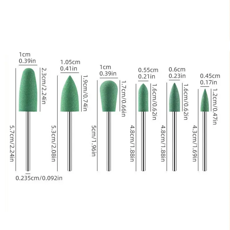 6Pcs/set Cuspidal Head Rubber&Silicon Carbide Nail Buffer Electric Manicure Machine Nail Drill Nail Bit Accessories Tools